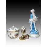 Assortment Of European Porcelain Box, Vase, Pipe & Figure