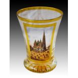 Anton Kothgasser Vienna Finely Painted St Stephens Cathedral, Amber Beaker 1820's