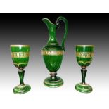 Bohemian Emerald Green Decanter & Cups With Gold Gilding, 19th Century