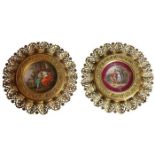 Pair Of Important Royal Vienna Reticulated Royal Red Plates On Gilt Bronze Frames 19th Century