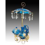 Unusual Gilt Bronze French Blue Glass Umbrella Shaped Liquor Set, 19th Century