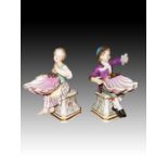 A Rare Pair Of Meissen Boy & Girl Shell Salt Figures, 19th Century