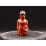 Important Chinese Baltic Amber Solider Figure With Silver Helmet