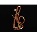 Chinese Tibetan Rose Wood Prayer Beads With Semi Precious Stones