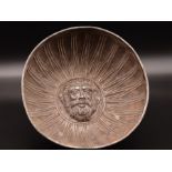Ancient Roman Ribbed Solid Silver Bowl With Greek Philosophiser Face Inside