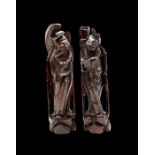 Pair Of Large Chinese Silver Inlay Wooden Figures