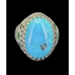 Silver Emerald & Turquoise Ring, 19th Century