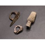 Ancient Roman Silver & Bronze Rings With Glass Bottle