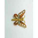 15k yellow gold butterfly with gold wings with enamel and ruby eyes
