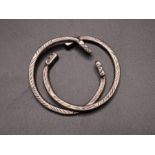 Pair Of Roman Solid Silver Bracelets With Snake Head