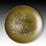 A SIGNED JAPANESE MIX METAL DISH, 19TH CENTURY, MEIJI PERIOD