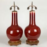 A LARGE PAIR OF CHINESE GLAZED FLAMBE VASES CONVERTED TO LAMPS, QING DYNASTY (1644-1911)