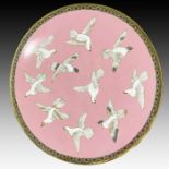 LARGE CHINESE CLOISONNE PINK DOVE PLATTER, QING DYNASTY (1644-1911)