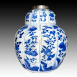 A CHINESE KANGXI BLUE & WHITE BOTTLE VASE WITH WHITE METAL TOP, 17TH CENTURY