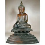 A BURMESE SHAN BRONZE SCULPTURE SEATED BUDDHA, 19TH/20TH CENTURY