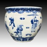 CHINESE BLUE & WHITE FISH BOWL, QING DYNASTY (1644 to 1911)