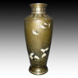 JAPANESE SILVER & SHAKUDO INLAID MIX METAL BRONZE VASE, 19TH CENTURY, MEIJI PERIOD NOGAWA COMPANY