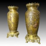 PAIR OF JAPANESE BRONZE MOUNTED MIX METAL VASES, 19TH CENTURY, MEIJI PERIOD