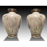 A PAIR OF JAPANESE CLOISONNE ENAMEL VASES, DEPICTING FLORAL SCENES, 19TH CENTURY, MEIJI PERIOD