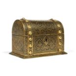 A Spanish Toledo Gold Inlay damascened steel Box 19th century.