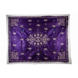 AN OTTOMAN SILVER EMBROIDERED PURPLE SILK BEDSHEET, TURKEY, EARLY 20TH CENTURY