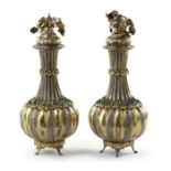 Pair Of Ottoman Silver & Gilt Vases With Covers, 19th Century, Turkey