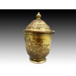 AN OTTOMAN GILT COPPER TOMBAK LIDDED CUP, TURKEY, 19TH CENTURY