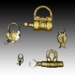 FIVE OTTOMAN GOLDEN INLAY PADLOCKS WITH KEYS, TURKEY, 18TH/19TH CENTURY