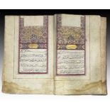 AN ILLUMINATED QURAN, PERSIA, QAJAR WRITTEN& SIGNED BY ABDULLAH BIN HUSSEIN DATED 1275/AH