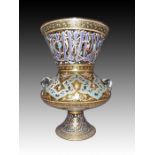 Fine French enamelled glass Persian-style mosque lamp, 19th century, signed A. Bucan
