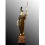 A GILT BRONZE & IVORY FIGURE OF ATHENA HOLDING A SPEAR, SIGNED JAEGER