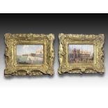 Pair Of Italian Oil On Canvas Paintings Retailed By A.C CHAMPAGNE PARIS