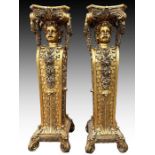 Pair Of French Louis XVI Style Carved Gilt Wood Cherub Pedestals, Second Half Of 19th Century