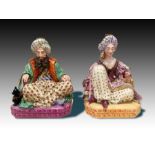 A pair of porcelain seated Sultan and Sultana figurines, Jacob Petit, France, 19th century