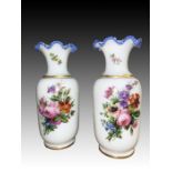 IMPRESSIVE PAIR OF BACCARAT FLORAL HAND PAINTED VASES, 19TH CENTURY