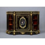 NAPOLEON III GILT BRONZE PIETRA DURA EBONSIED VIRTRINE CABINET, CIRCA 1860