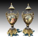 A Monumental pair of French Sevres style porcelain and gilt bronze vases and covers, 20th Century
