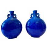 A PAIR OF LAPIS LAZULI COLOURED SEVRES MOONFLASKS, 19TH CENTURY