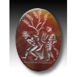 Roman Style Carnelian Intaglio Depicting A Harp Player