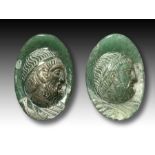 A Near Pair Of Jadeite Roman Style Paperweights