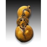 MASAHIRO: WOOD NETSUKE OF A GOURD, MEIJI PERIOD