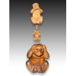 A WOODEN INRO SET OF MONKEY, 20TH CENTURY