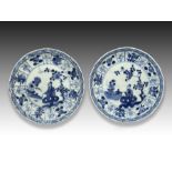 A PAIR OF CHINESE BLUE & WHITE KANGXI DISHES