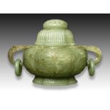 A CHINESE CARVED FLORAL MUGHAL STYLE JADE CENSER, QING DYNASTY, PROBABLY QIANLONG PERIOD