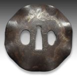 IRON TSUBA, SILVERED DRAGON & SIGNED, MEIJI PERIOD