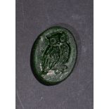 EGYPTIAN GREEN GLASS OWL INTAGLIO