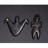 A ROMAN BONE BIRD PENDANT & A FIGURAL IDOL PENDANT, 2ND CENTURY A.D. OR LATER