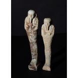 TWO EGYPTIAN OR LATER FAIENCE SHABTI FIGURES