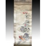 A CHINESE HEN EMBROIDERY SCROLL ON GOUACHE, QING DYNASTY (1644-1911)