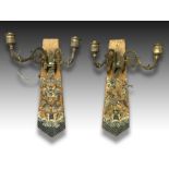 A PAIR OF CHINESE SILK EMBROIDERY WALL LIGHTS, QIANLONG PERIOD (1736-1795)